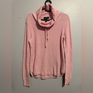 Ralph Lauren Pink Waffle Knit Cowl Neck Sweater Drawstring Size Small LRL Preppy